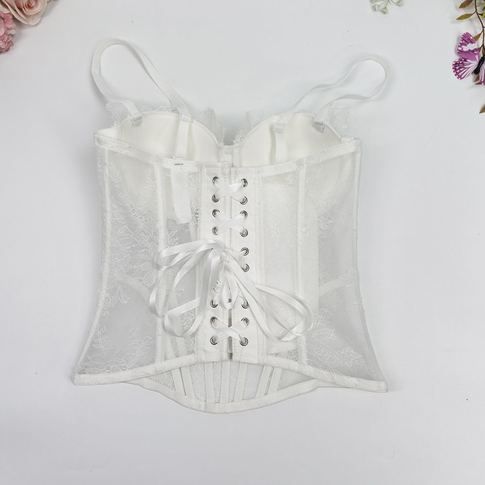 Womens Lace Corset Bustier Ladies Trendy Tightened Fishbone Bra Tops Vest